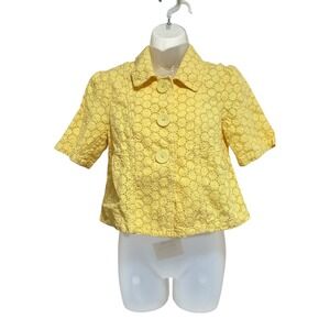 Style & Co Petite Jacket 6P Yellow Linen Eyelet Short Sleeve Button Up Excellent